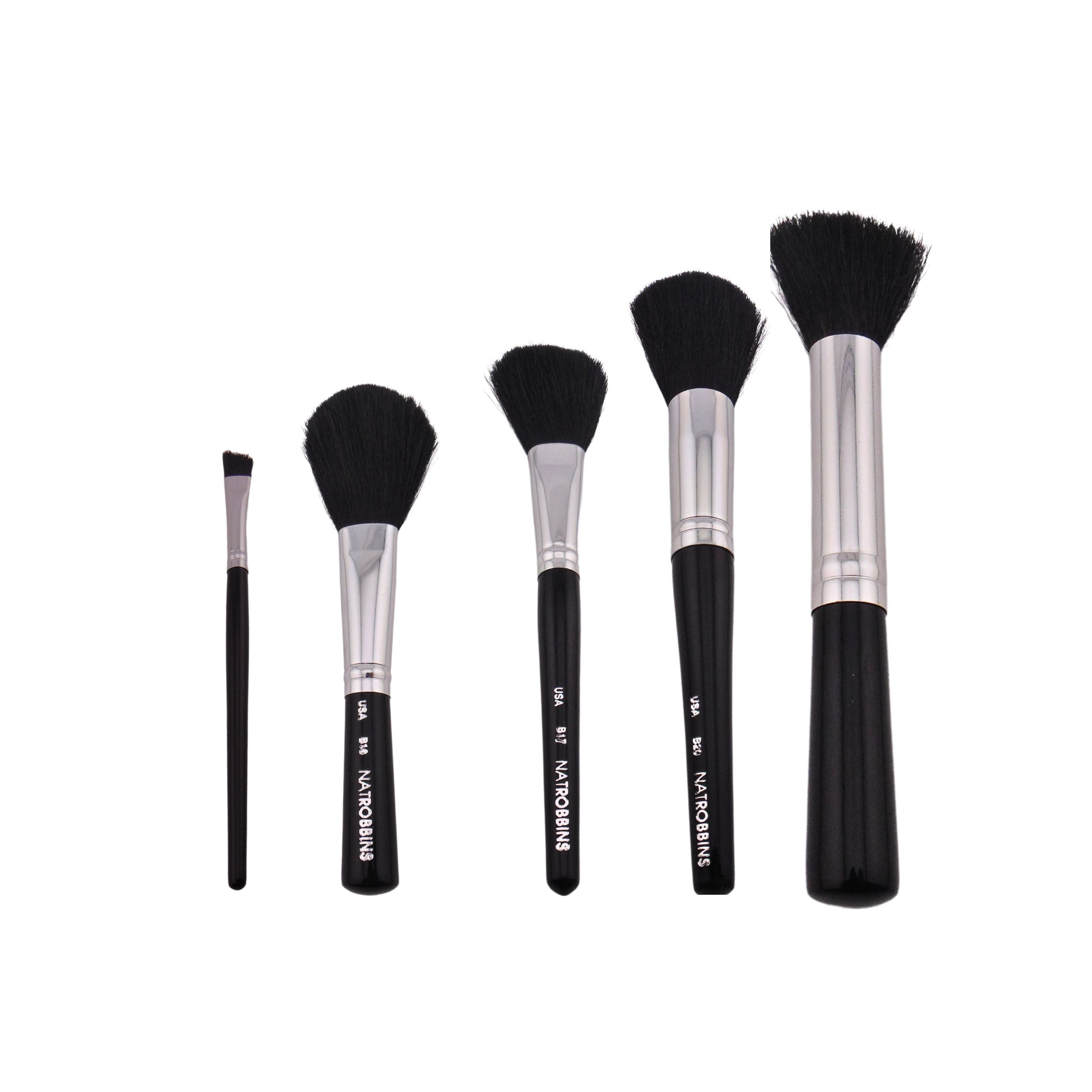 Nat Robbins Makeup Brushes Set of 5 (Natural Bristles B12, B17, B18, B20, and Synthetic Bristles B5)